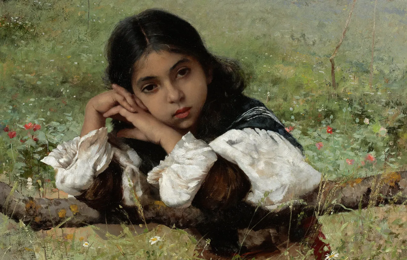 Photo wallpaper 1882, American painter, American artist, Moments of reverie, Charles Sprague Pearce, Moments of Thoughtfulness, Charles …