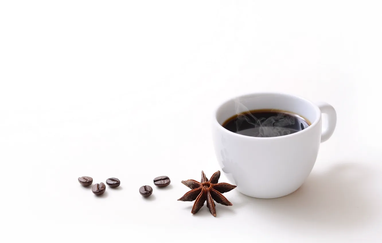 Photo wallpaper coffee, grain, Cup, spices, star anise