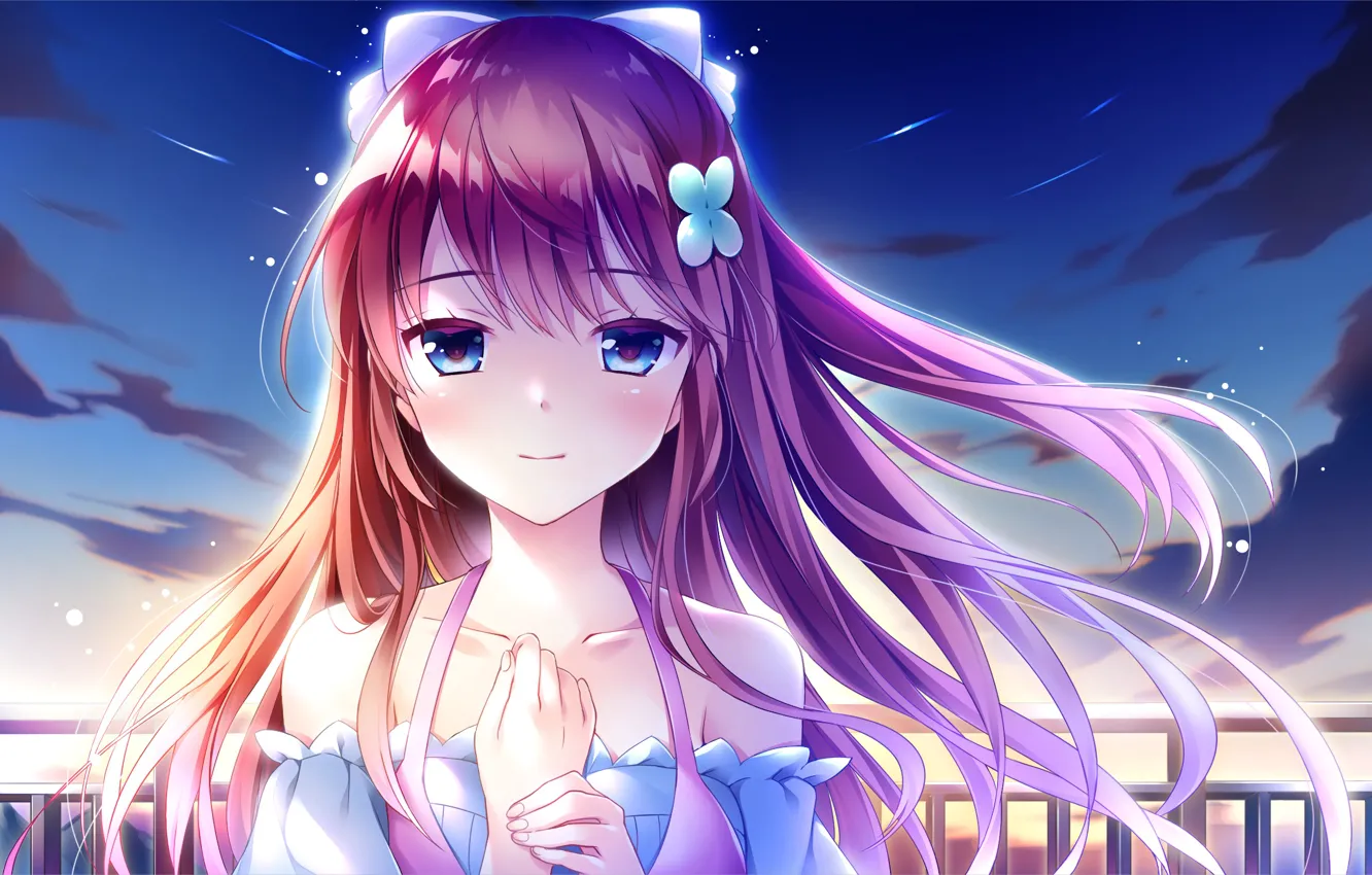 Photo wallpaper the sky, look, girl, stars, the wind, the game, the evening, anime