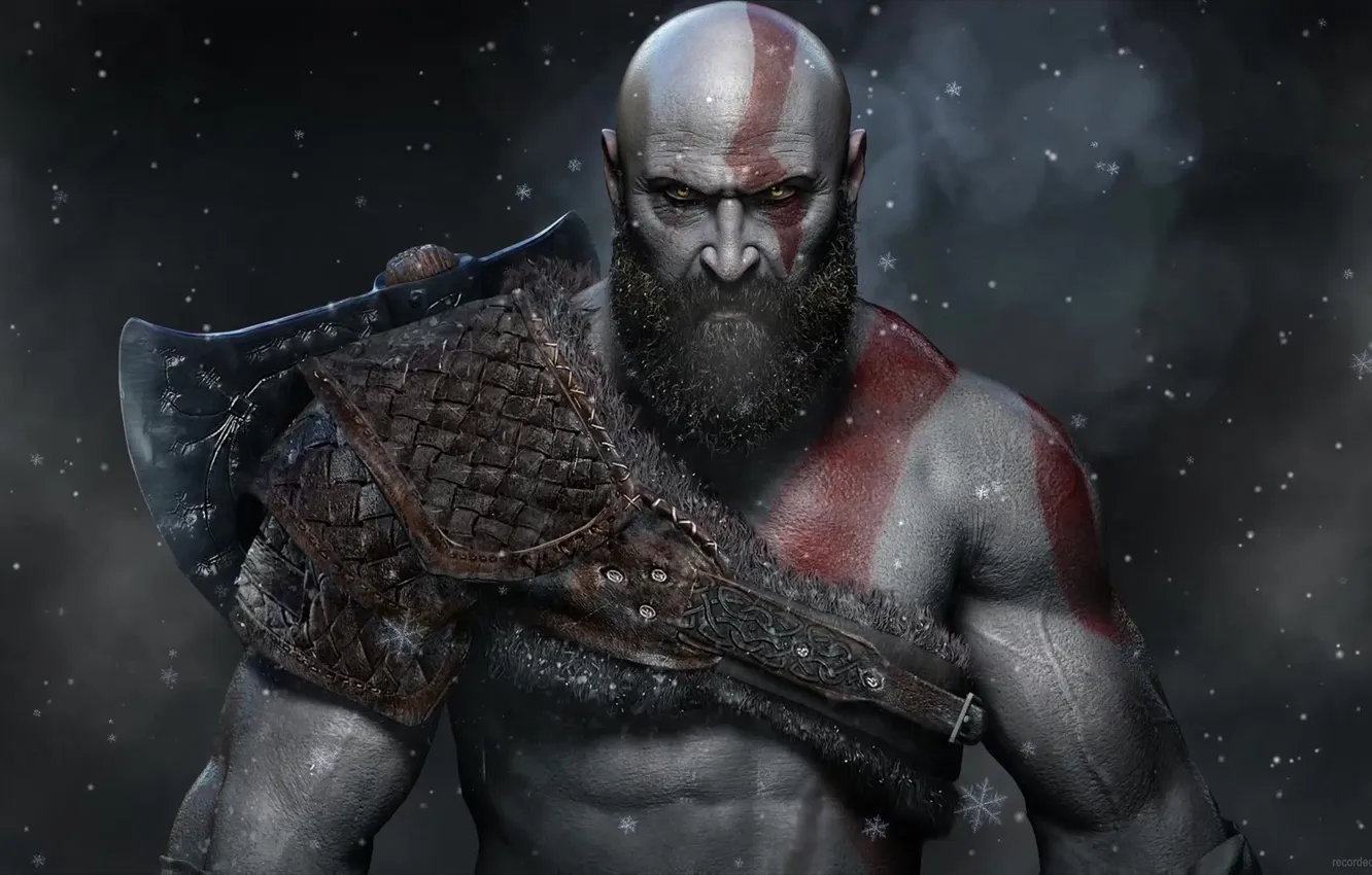 Photo wallpaper axe, ice, god of war, weapon, kratos, sony, snow, blow