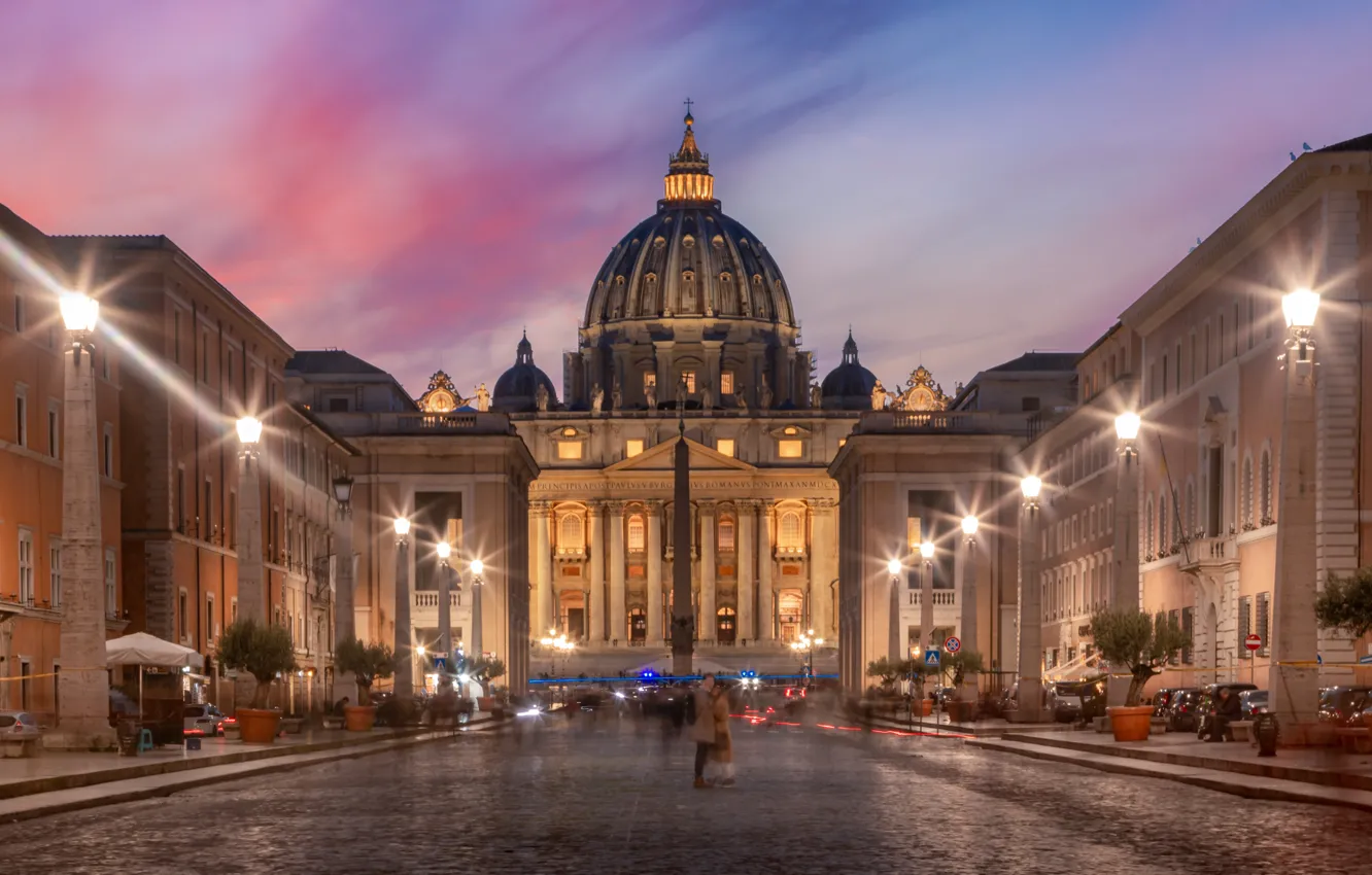 Photo wallpaper night, lighting, area, Rome, lights, Italy, architecture, The Vatican