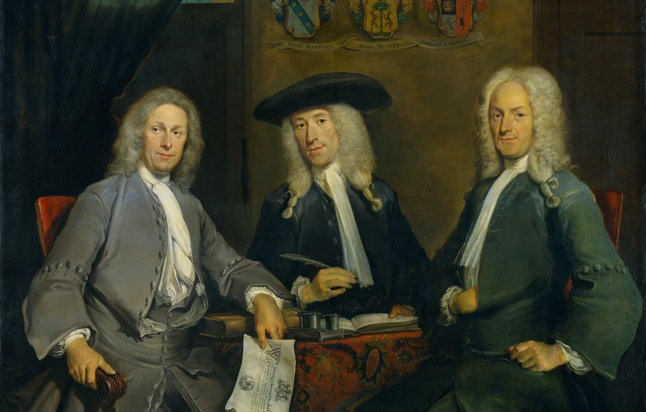 Photo wallpaper oil, portrait, picture, canvas, Cornelis Trost, Cornelis Troost, 1731, Three Managers of the Surgeons Guild …