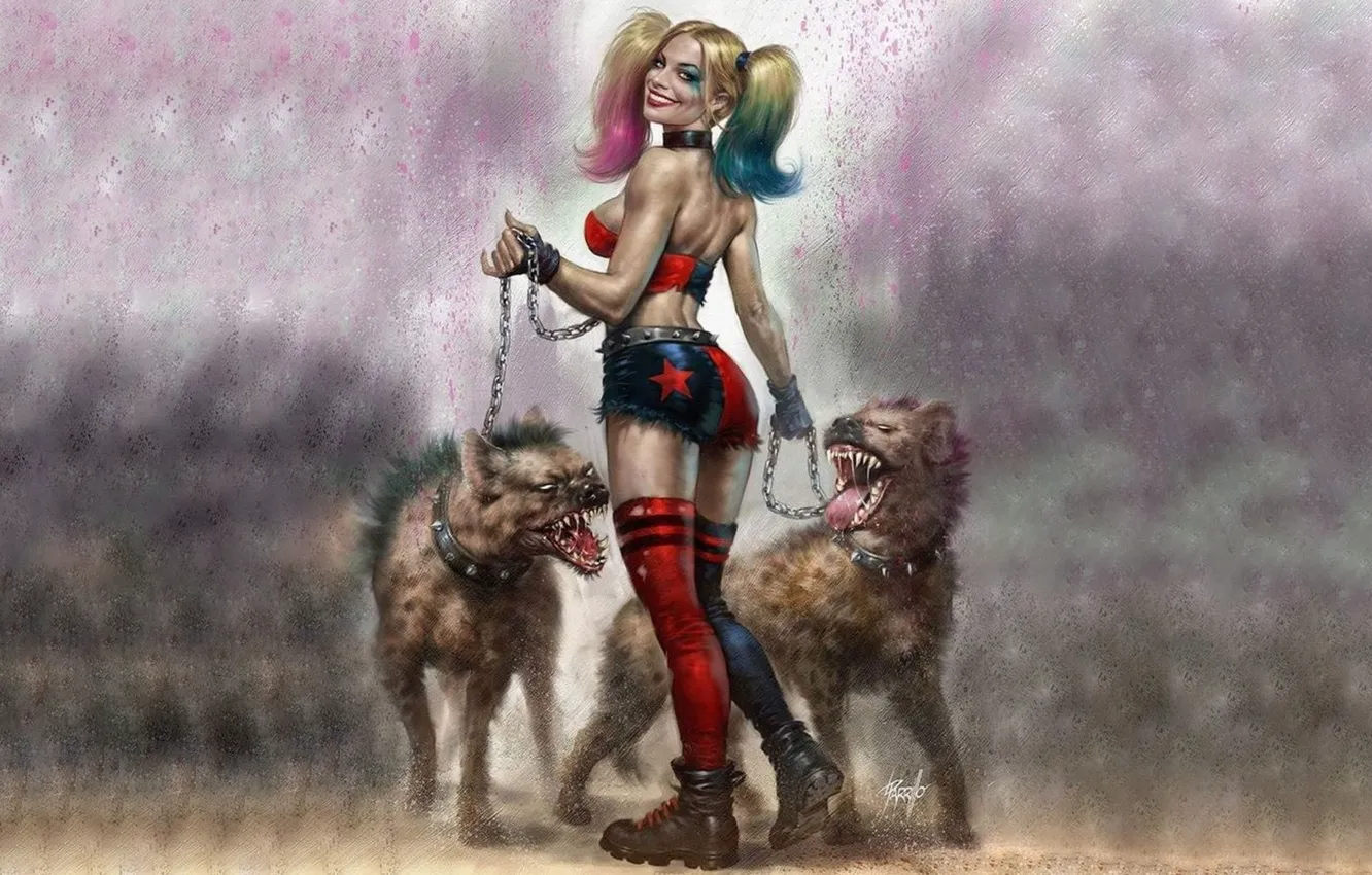 Photo wallpaper ass, hyena, Harley Quinn, DC Comics, Harley Quinn, Harley Quinn, Harlin Quinzel, Lucio Parrillo