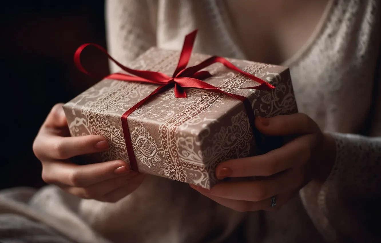 Photo wallpaper chest, girl, the dark background, holiday, box, gift, pattern, woman