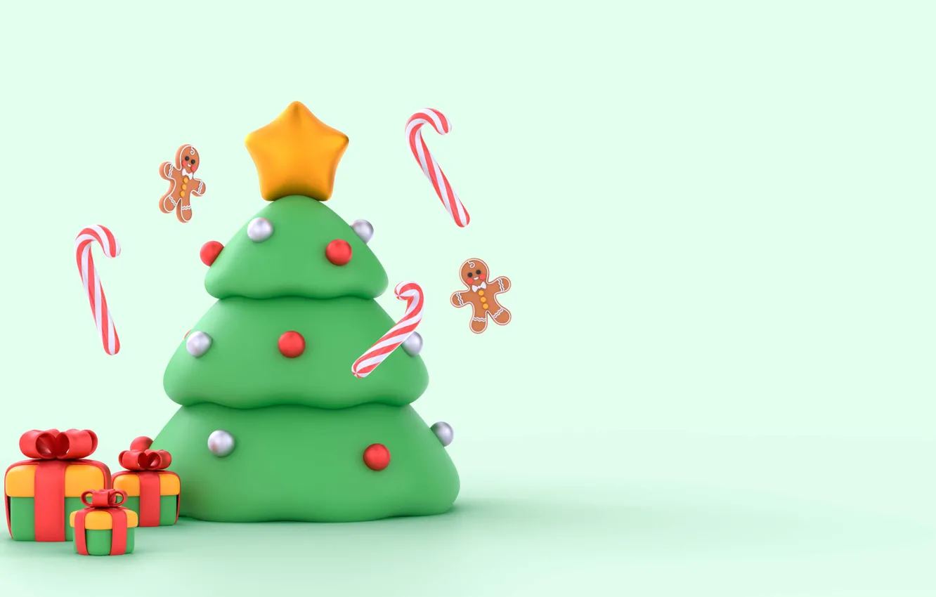 Photo wallpaper rendering, gift, new year, Christmas, cane, herringbone, Christmas decorations