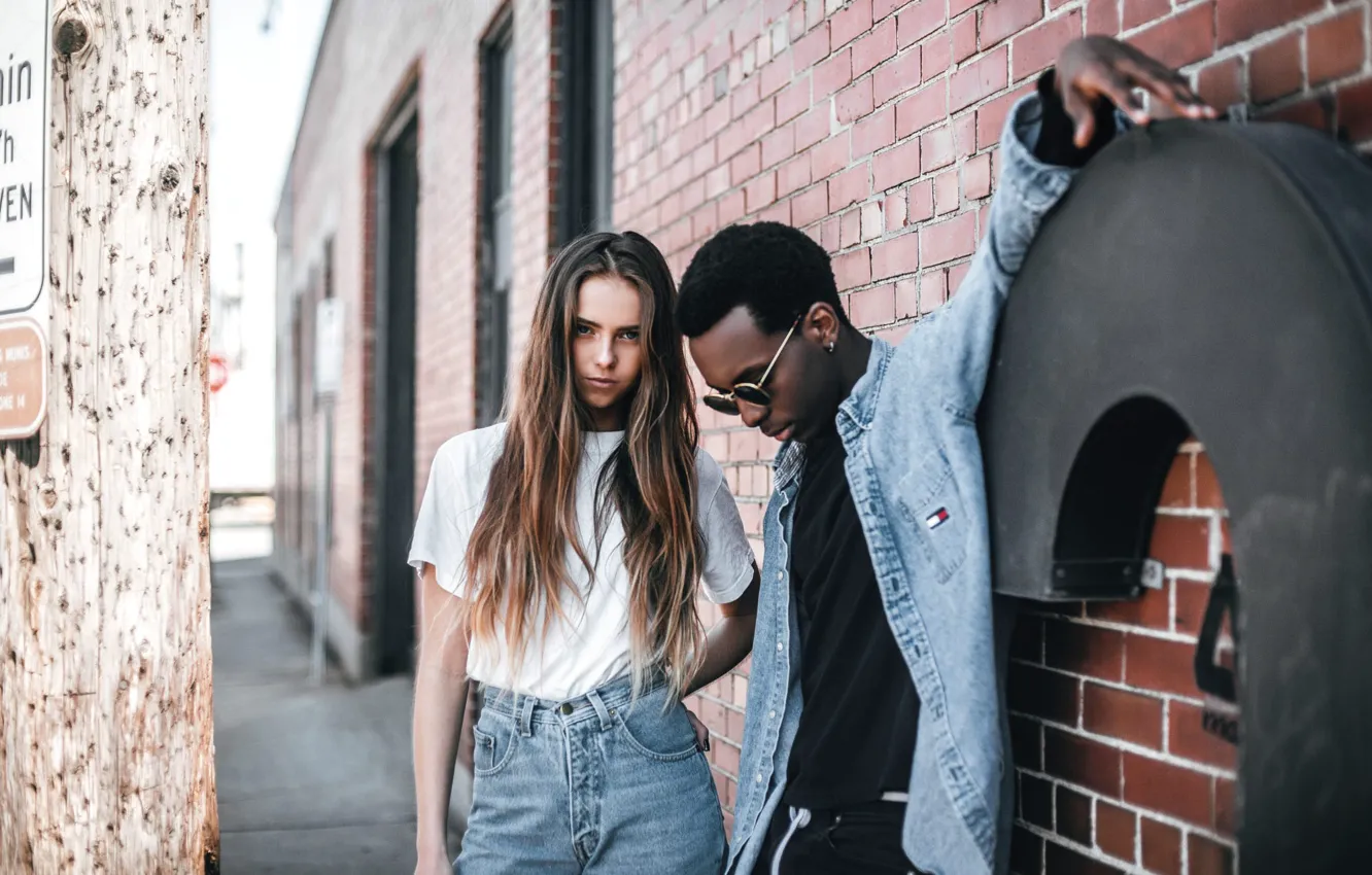 Photo wallpaper girl, the city, jeans, guy, just a passerby black guy
