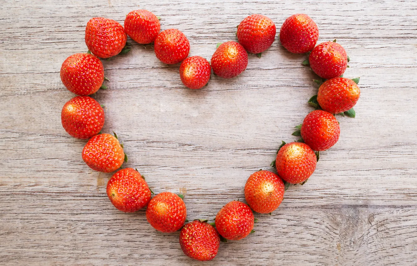Photo wallpaper love, berries, heart, strawberry, love, fresh, heart, wood