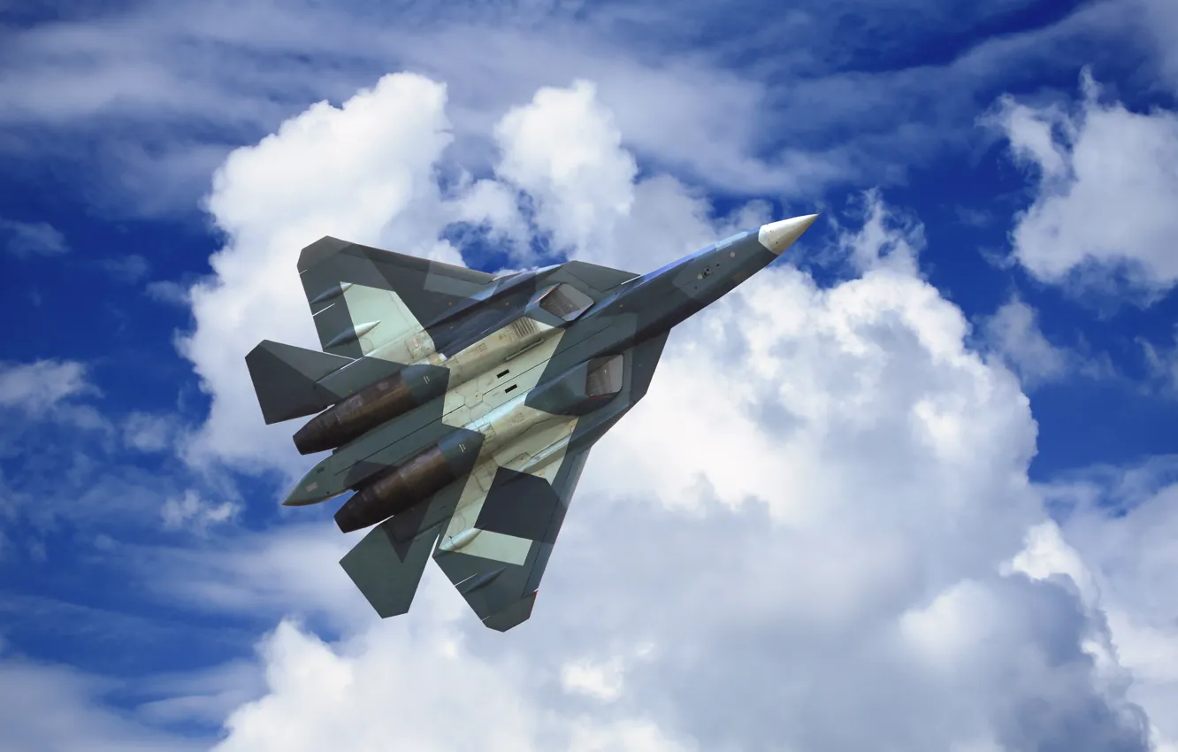 Photo wallpaper the plane, fighter, T-50, BBC, handsome, PAK FA, Sukhoi, fifth generation