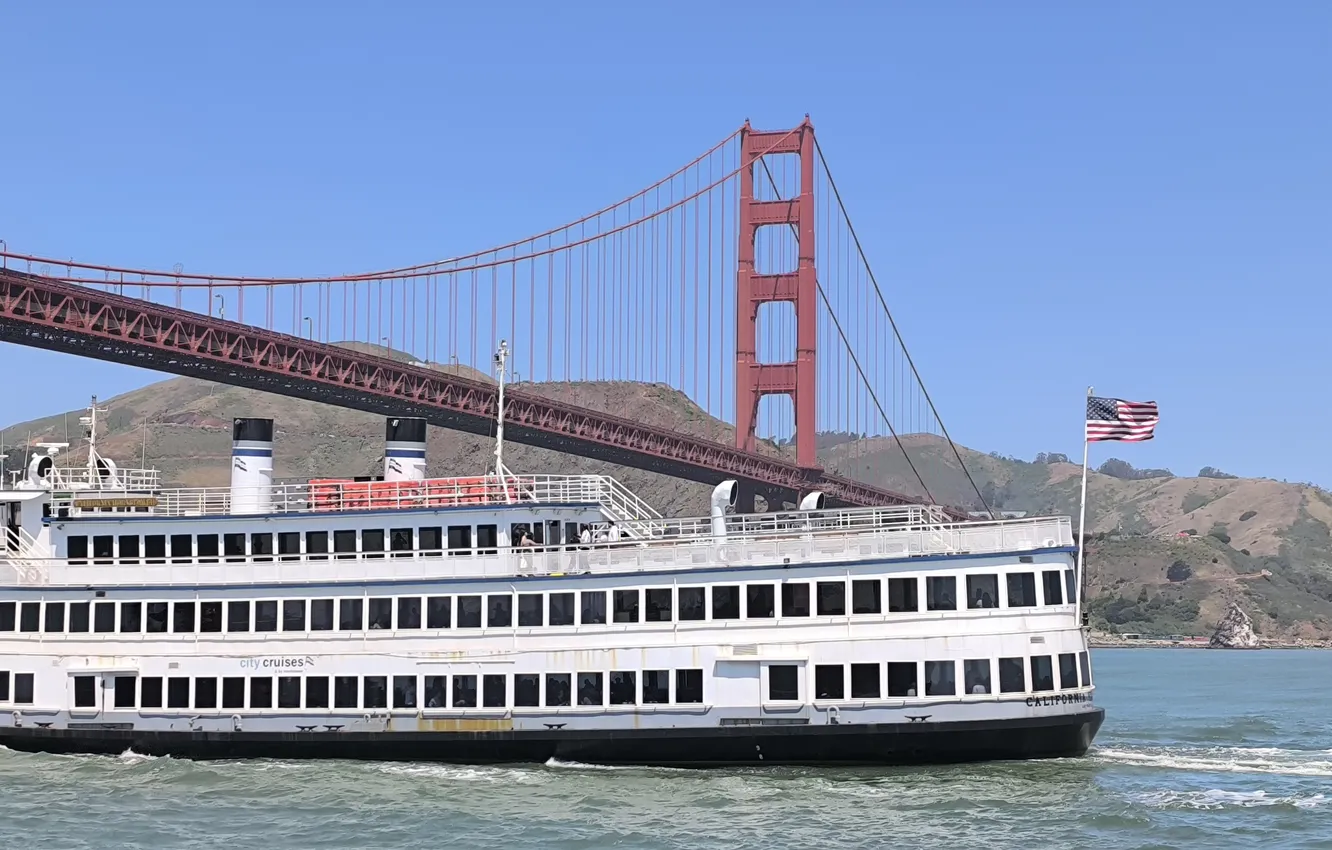 Photo wallpaper California, San Francisco, boat, Cisco, Golden Bridge