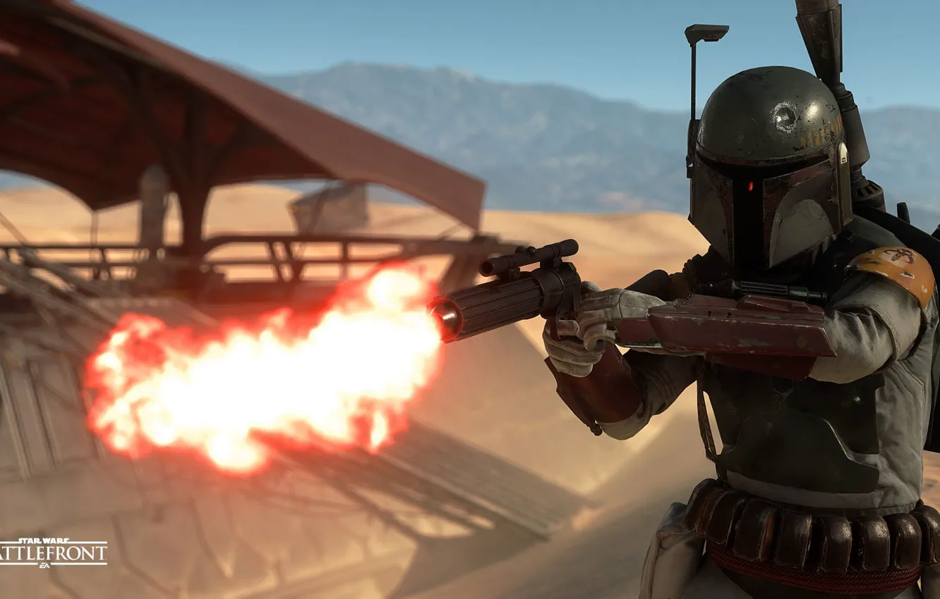 Photo wallpaper the game, mandalorian, Mandalorian, star wars battlefront, Tatooine, Boba Fett, DICE, Electronic Arts