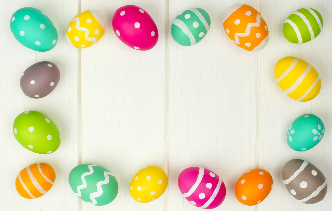 Photo wallpaper eggs, spring, colorful, Easter, wood, spring, Easter, eggs