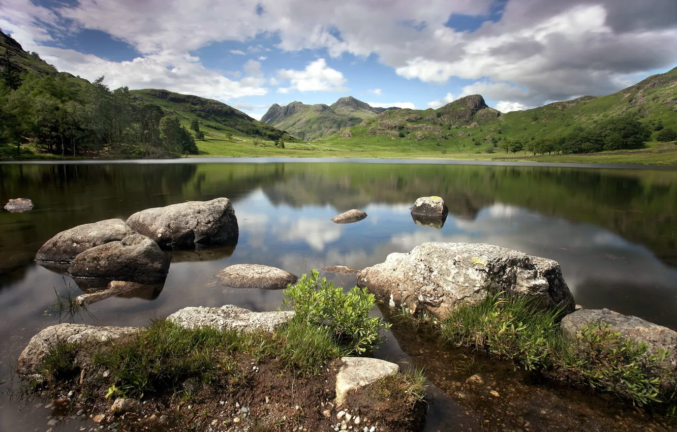 Photo wallpaper summer, landscape, lake, stones