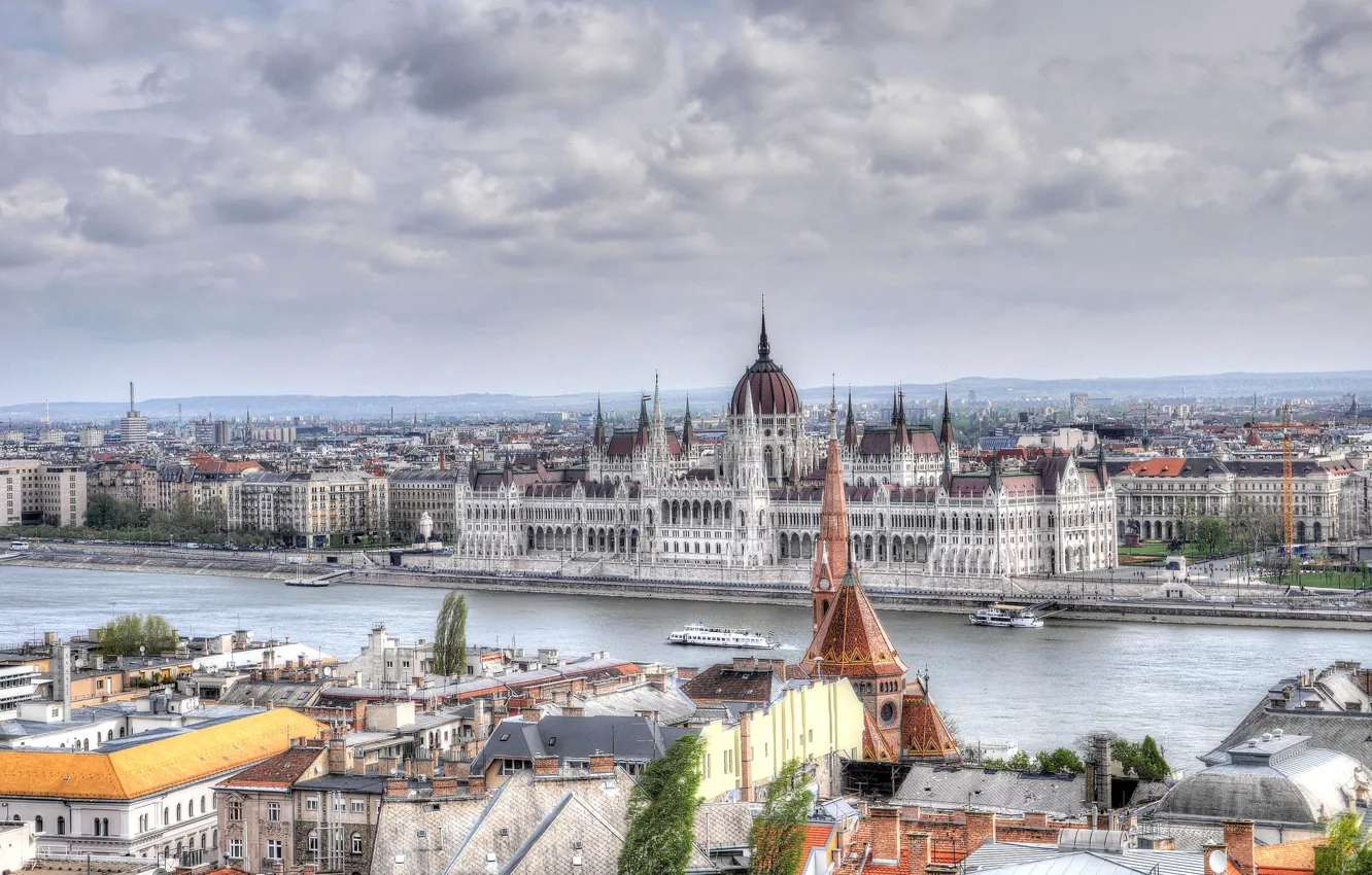 Photo wallpaper river, home, panorama, Parliament, Hungary, Budapest