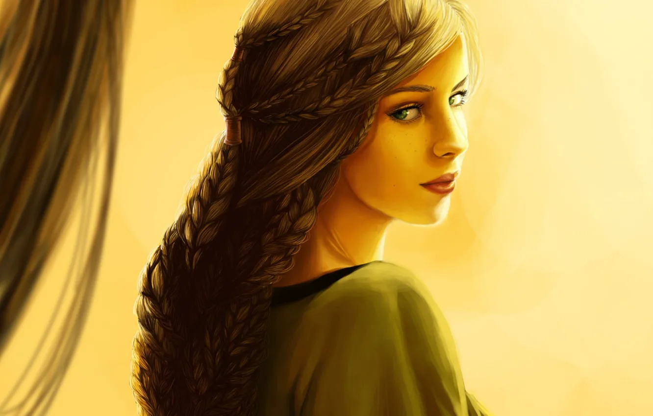 Photo wallpaper look, girl, draws, Braided braid