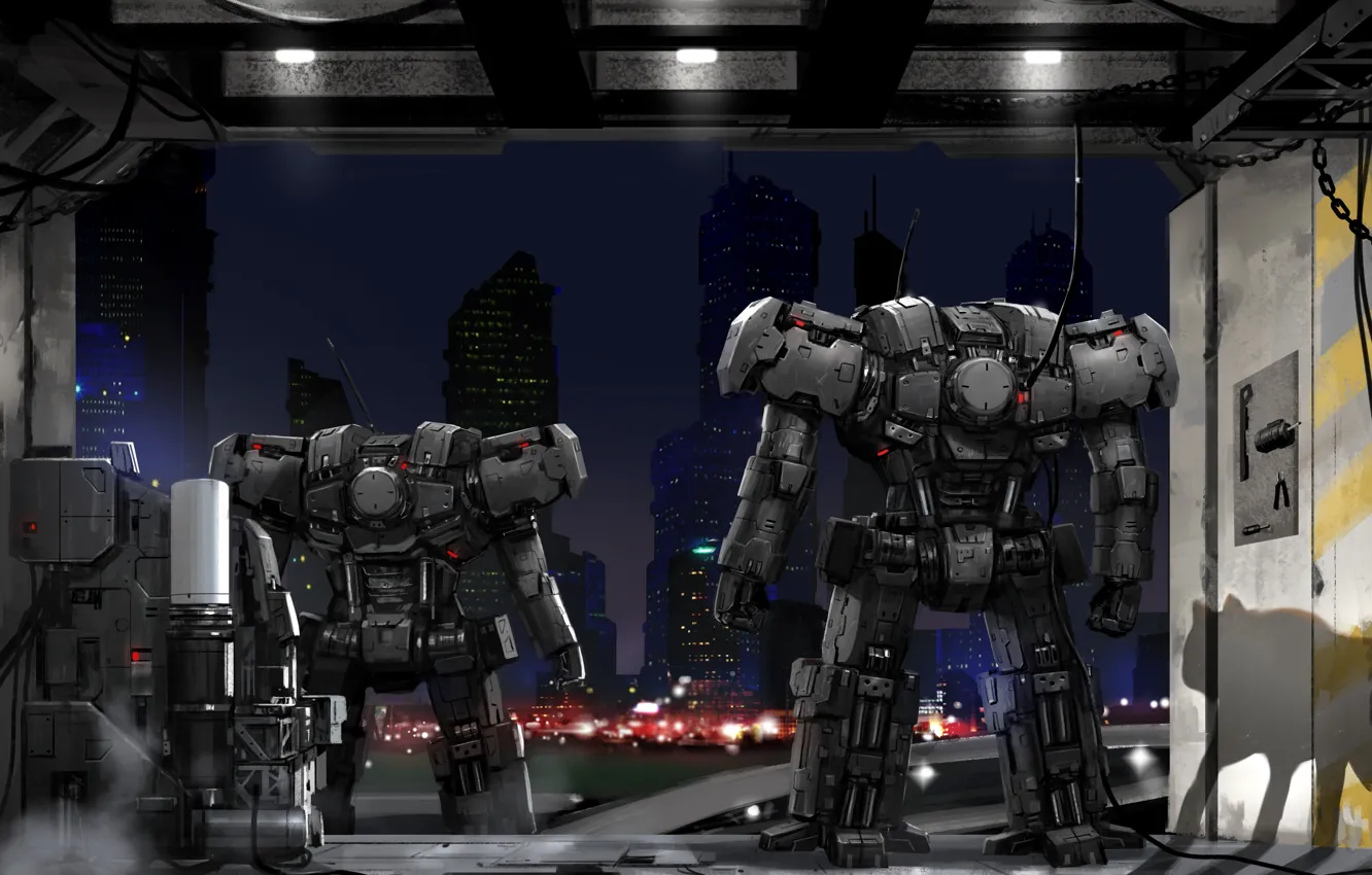 Photo wallpaper night, the city, robot