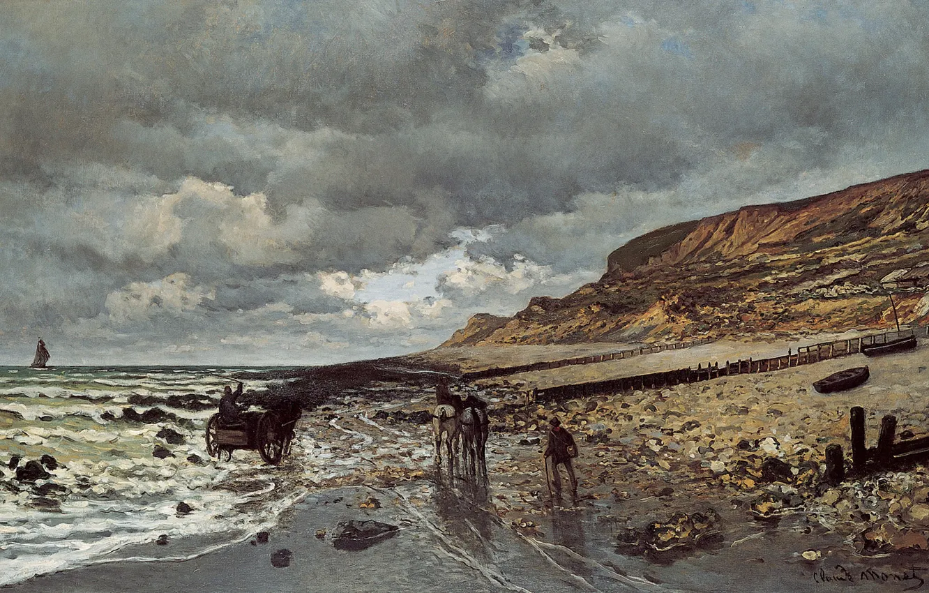 Photo wallpaper Claude Monet, picture, sea, The Headland of the Heve at Low Tide, shore, landscape