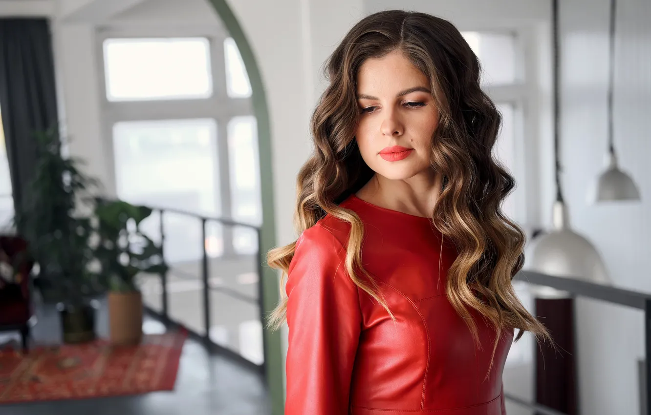 Photo wallpaper girl, face, portrait, long hair, curls, Nikita Orlov