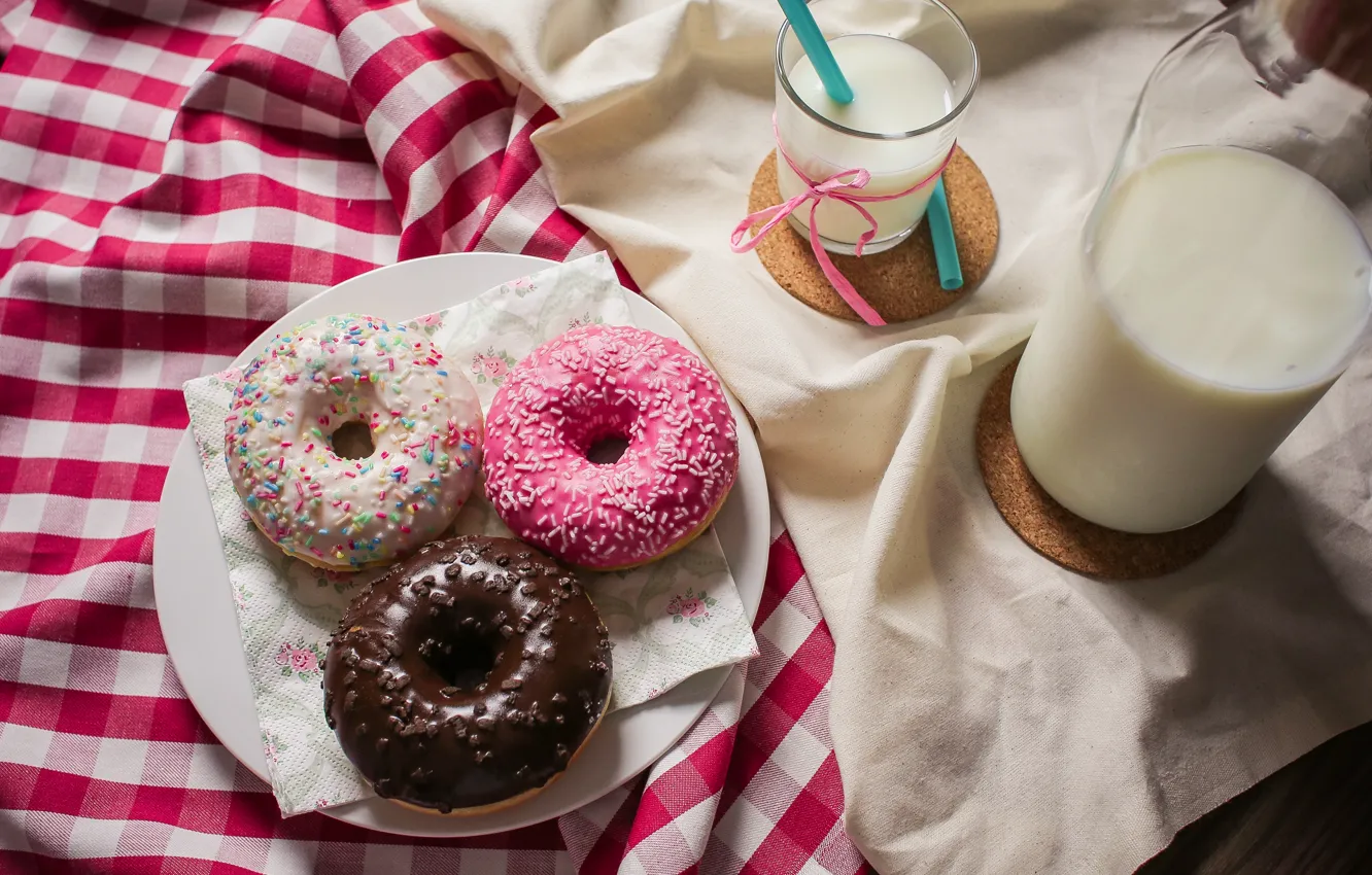 Photo wallpaper milk, donuts, glaze