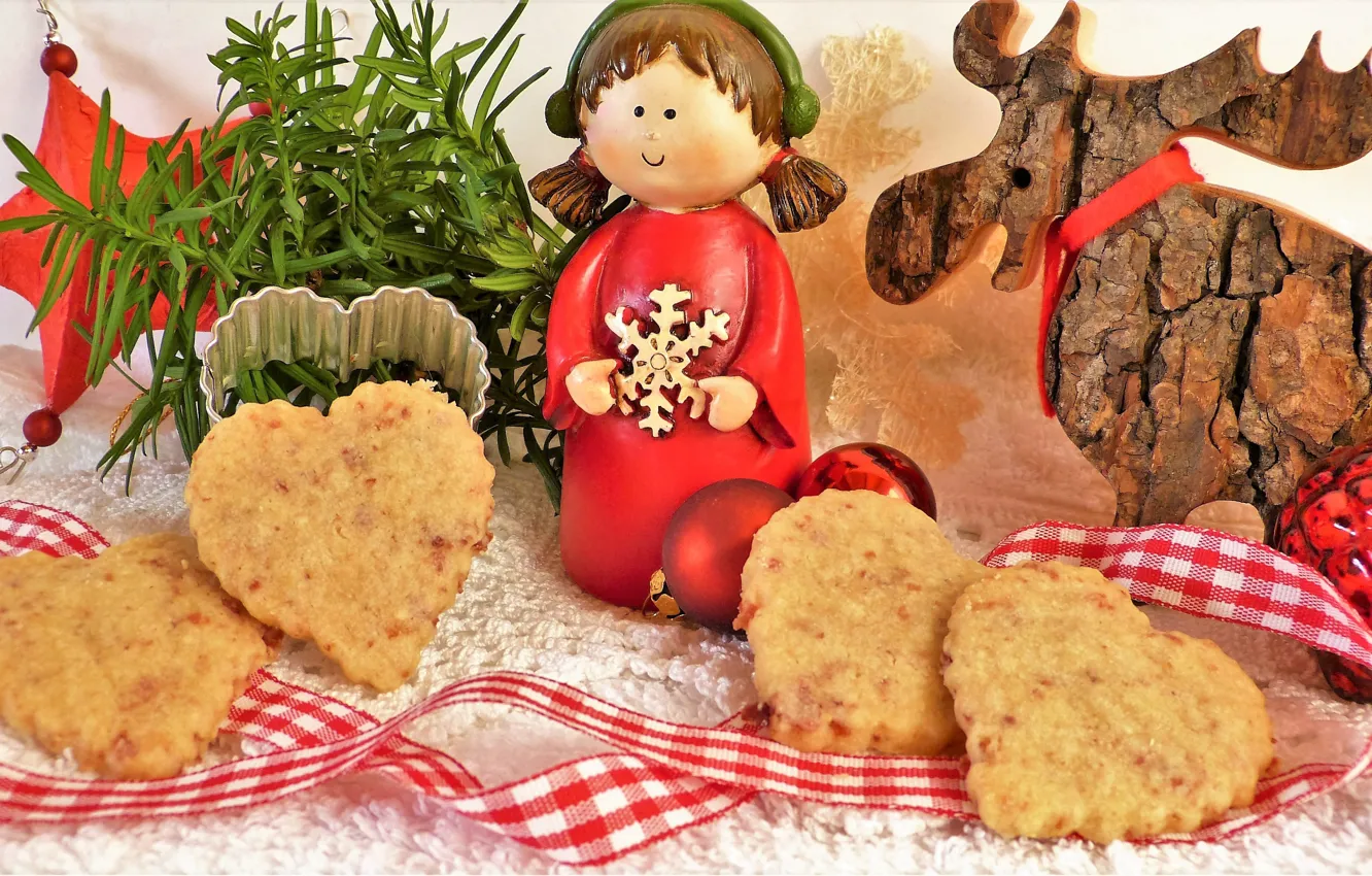 Photo wallpaper holiday, toy, new year, cookies, Christmas, tape, needles, figures