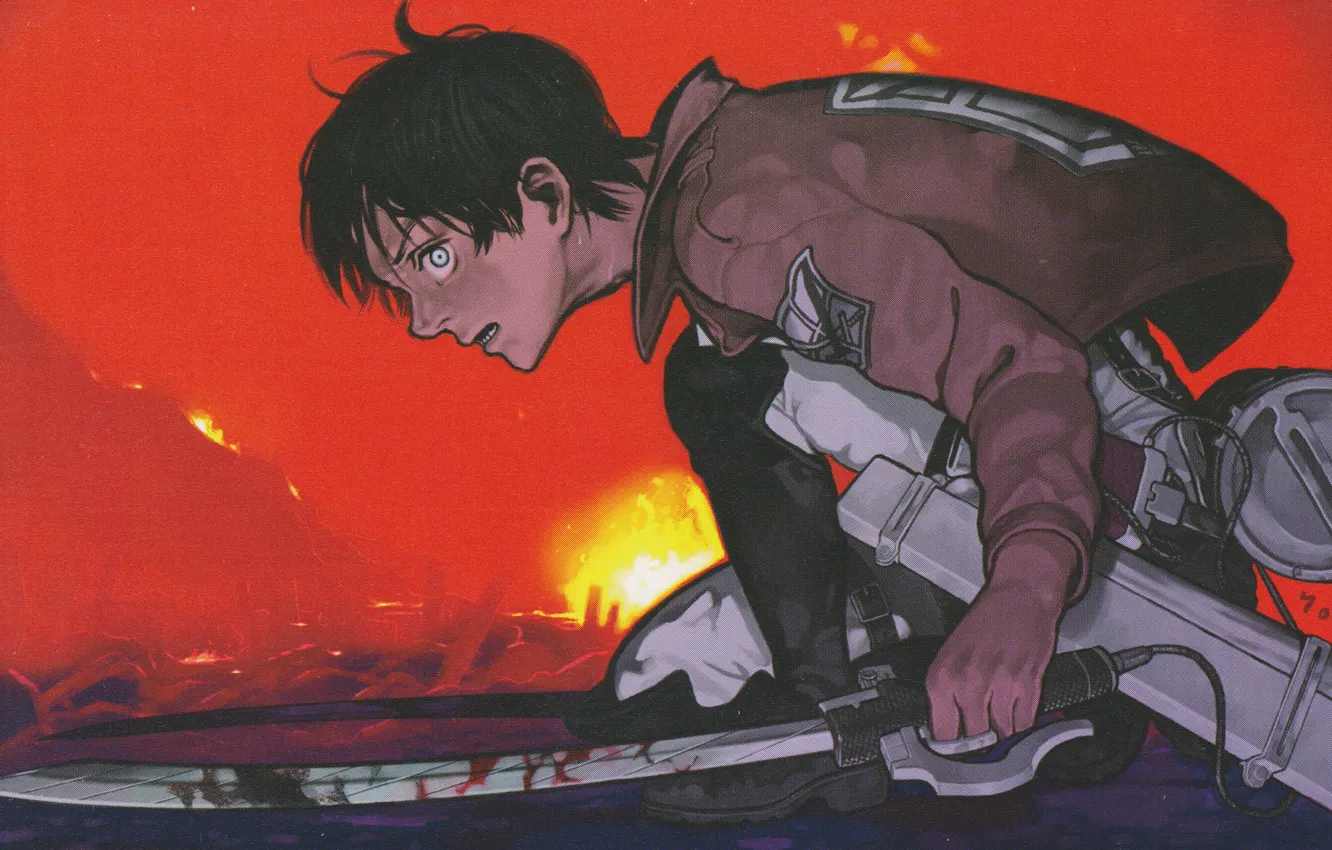 Photo wallpaper lights, fire, blood, glow, emblem, the battle, military uniform, blade