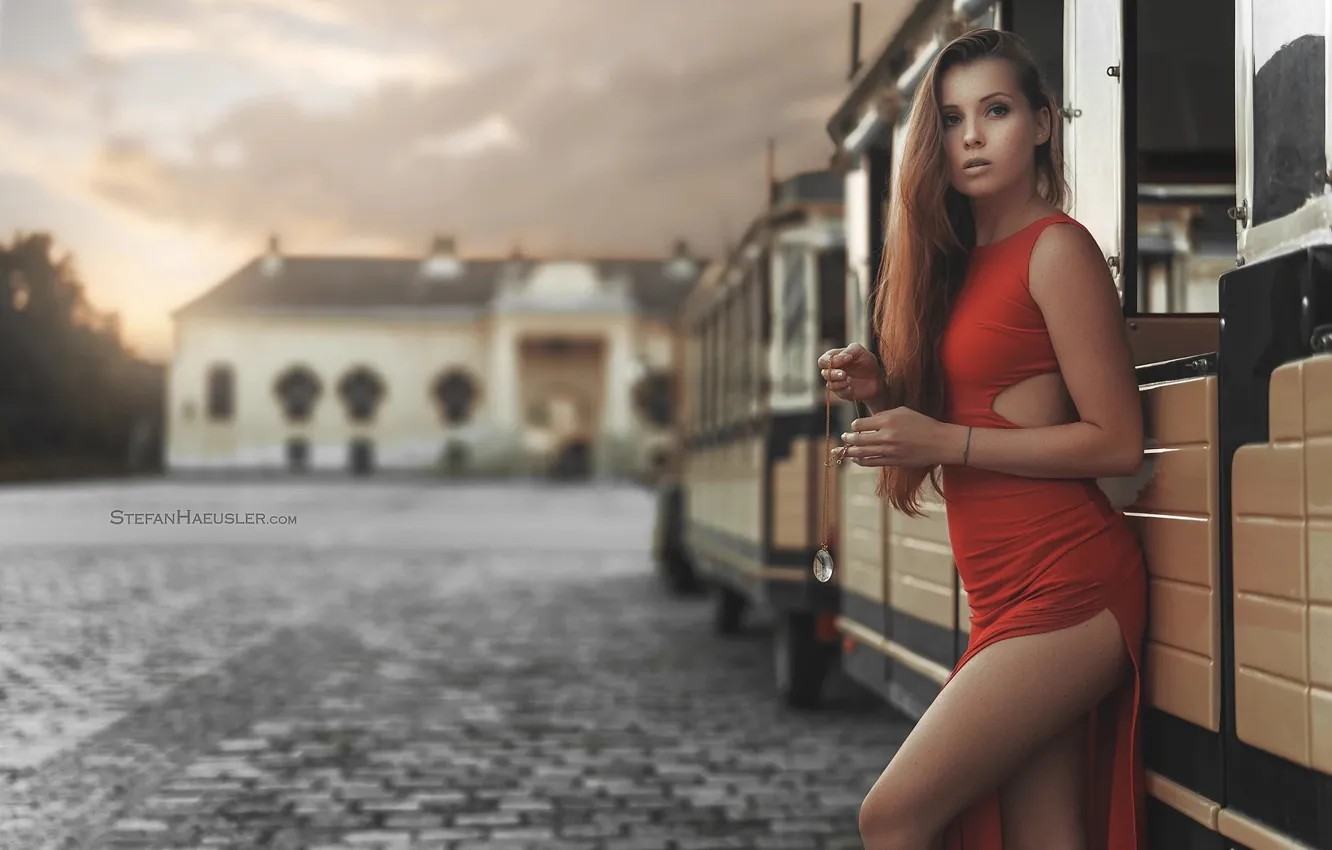 Photo wallpaper look, girl, dress, legs, neckline, Stefan Häusler