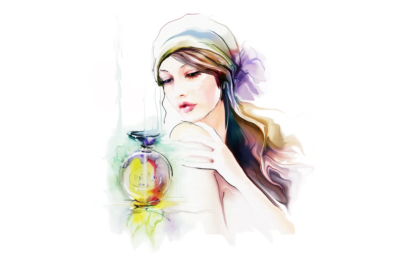 Photo wallpaper look, spirit, makeup, bow, shawl, elegance, Tatiana Nikitina, drawn girl