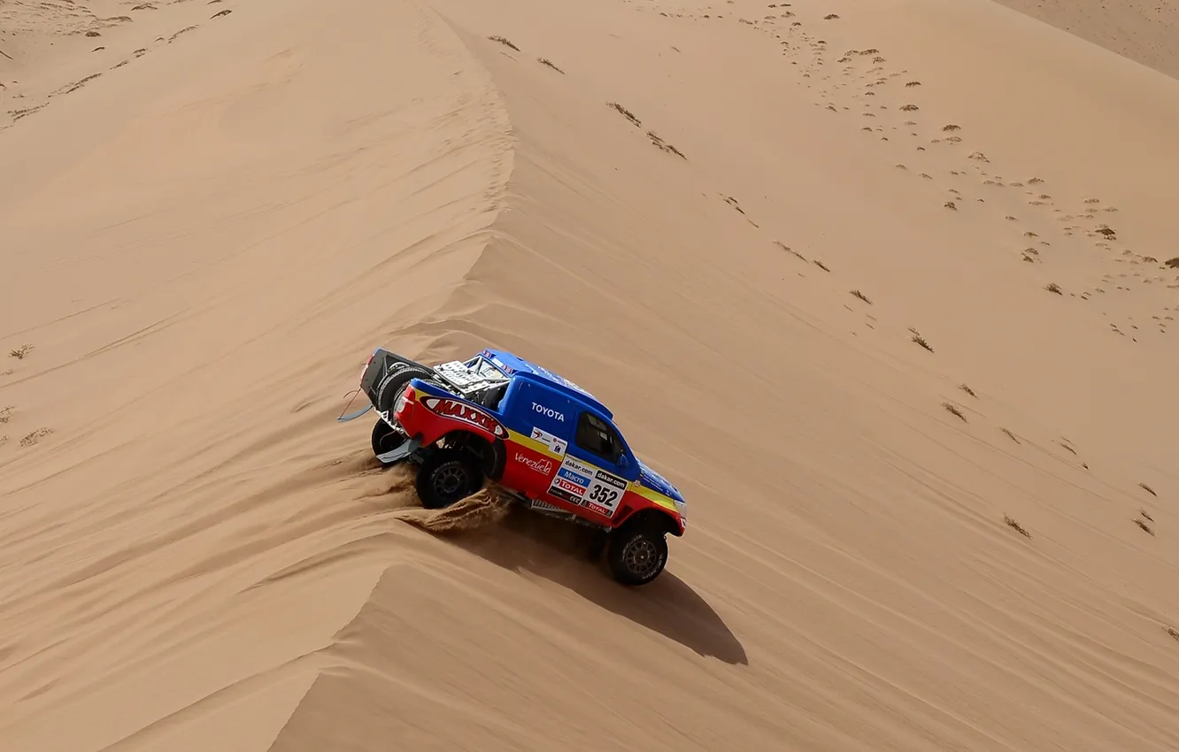 Photo wallpaper sand, machine, the rise, dunes, Toyota, Rally, Dakar, Dakar