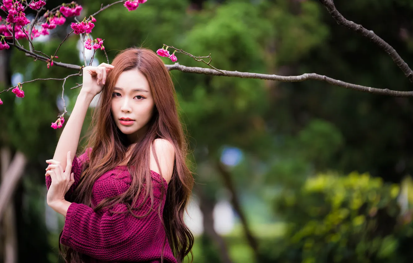Photo wallpaper girl, nature, Asian