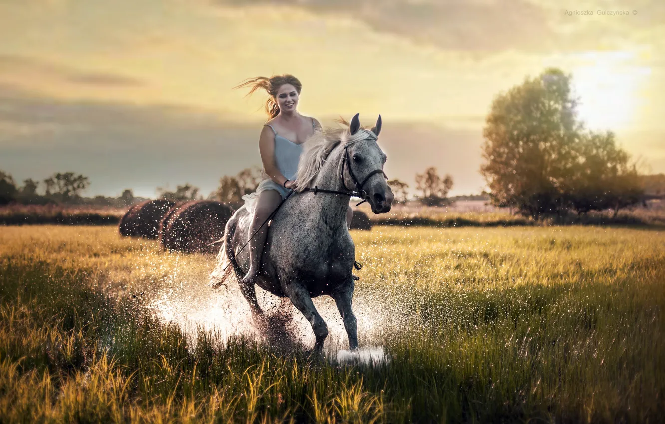 Photo wallpaper girl, nature, horse