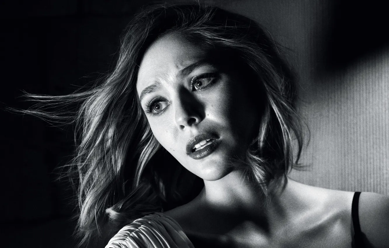 Photo wallpaper photo, portrait, actress, blonde, black and white, Elizabeth Olsen, Elizabeth Olsen