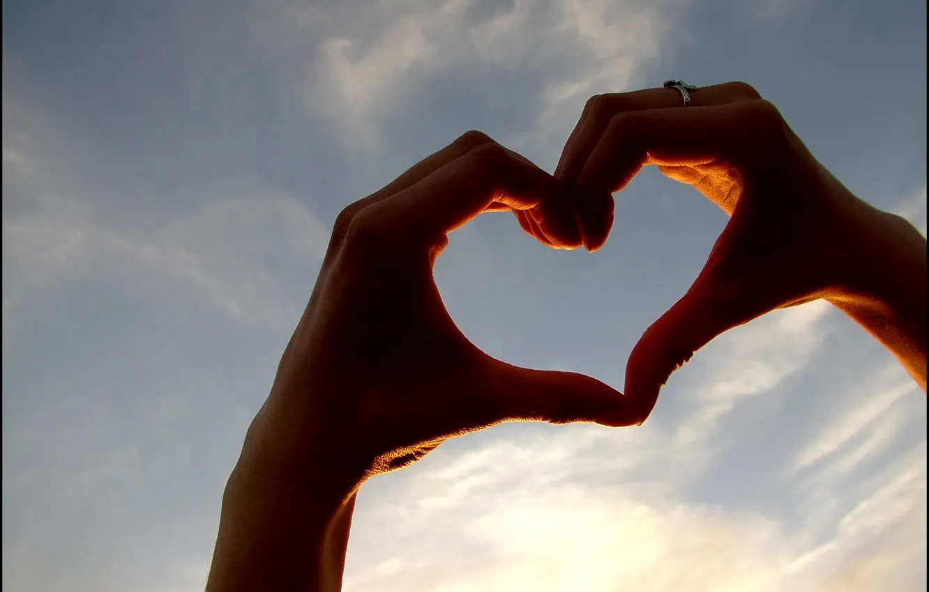 Photo wallpaper the sky, love, sign, heart, feelings, hands, love