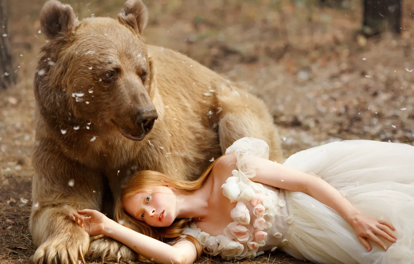 Photo wallpaper pose, dress, bear, girl, the Bruins, Svetlana Nicotine