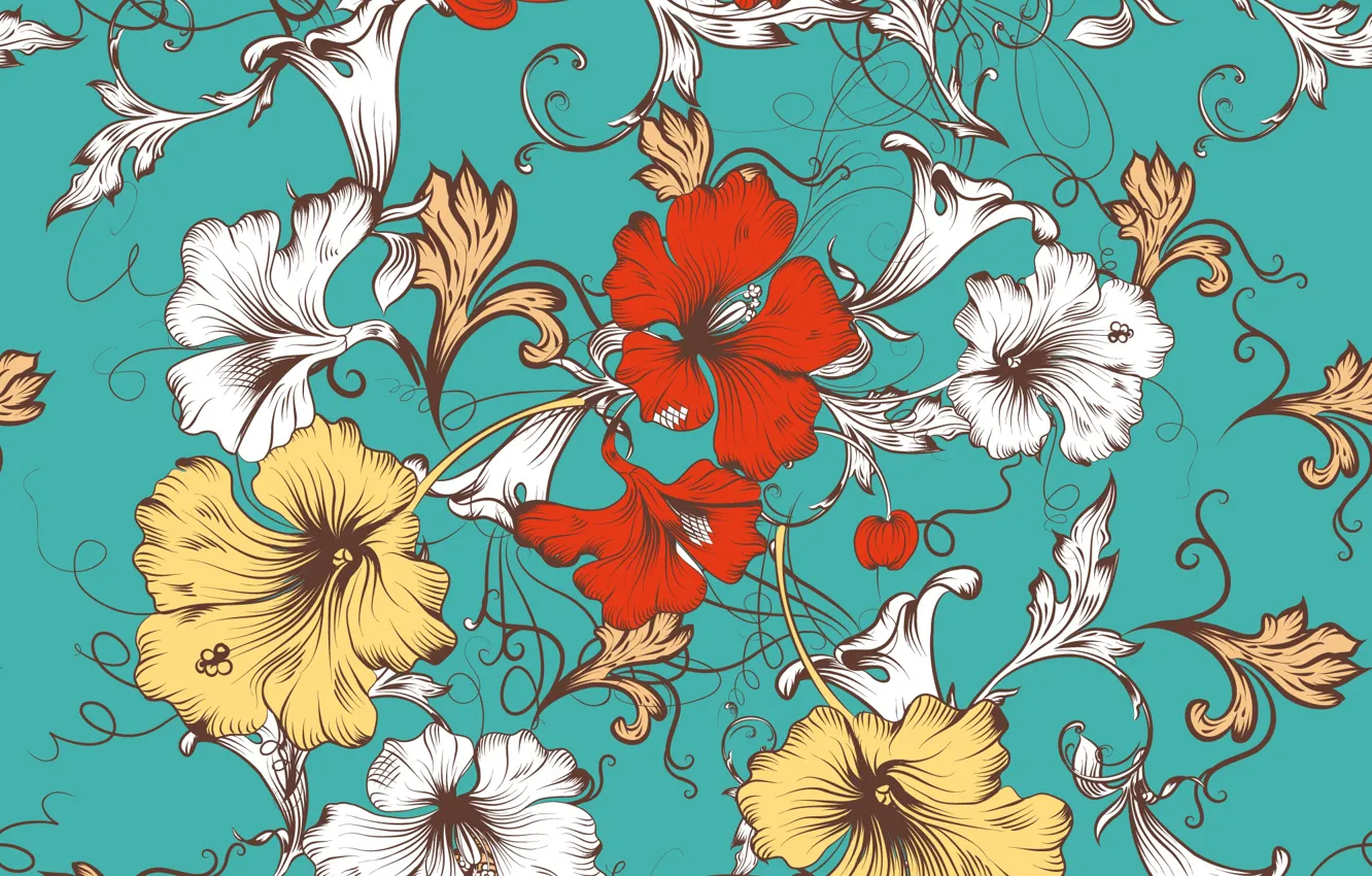 Photo wallpaper flowers, vector, texture, design, pattern, floral
