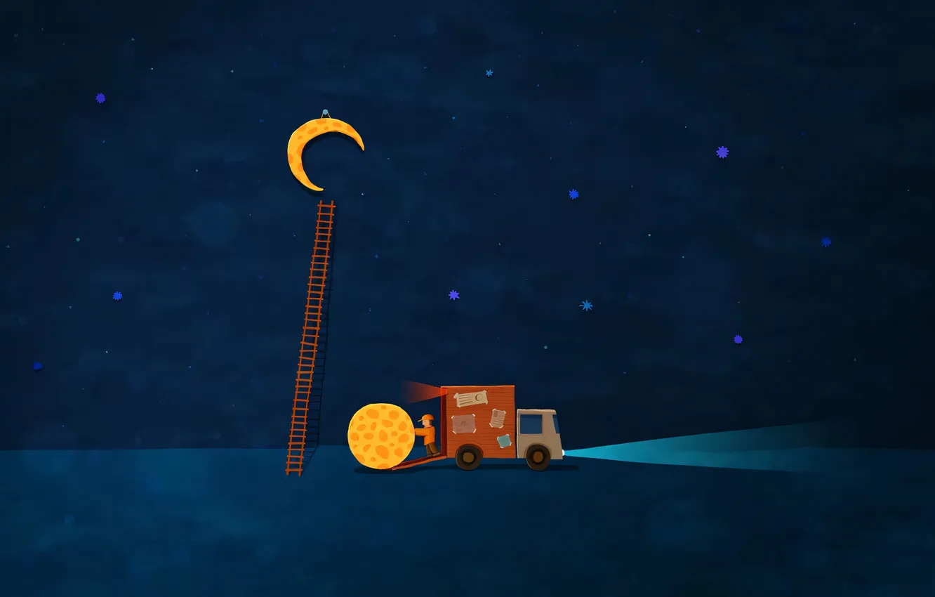 Photo wallpaper the moon, a month, Truck, ladder, vladstudio