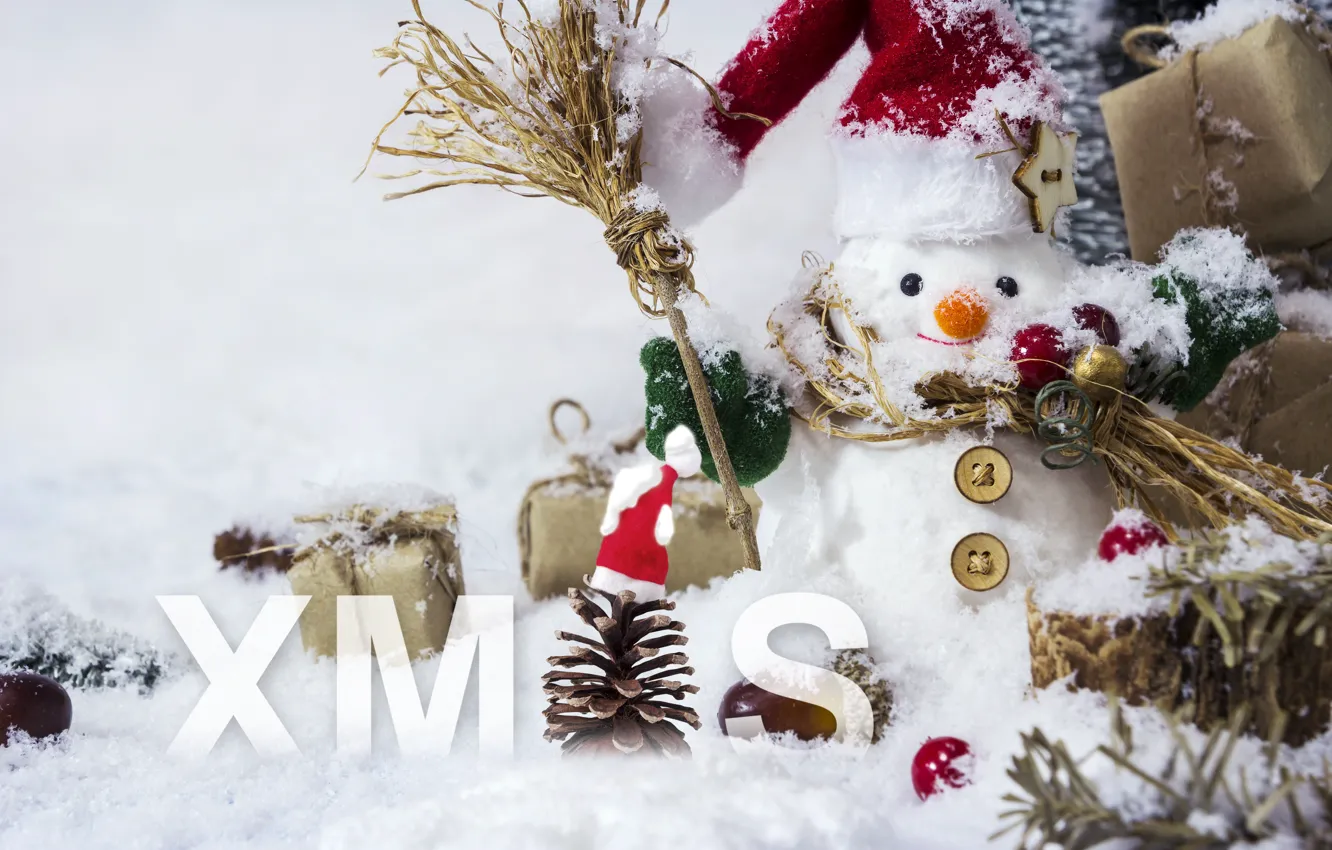 Photo wallpaper winter, snow, snowflakes, new year, Christmas, snowman, Christmas, winter