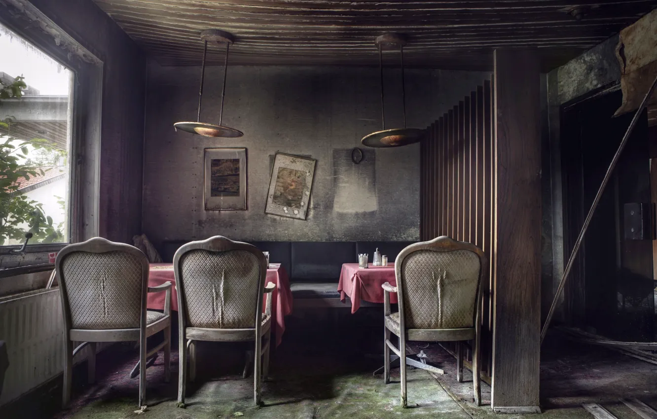 Photo wallpaper restaurant, decay, Abandoned hotel