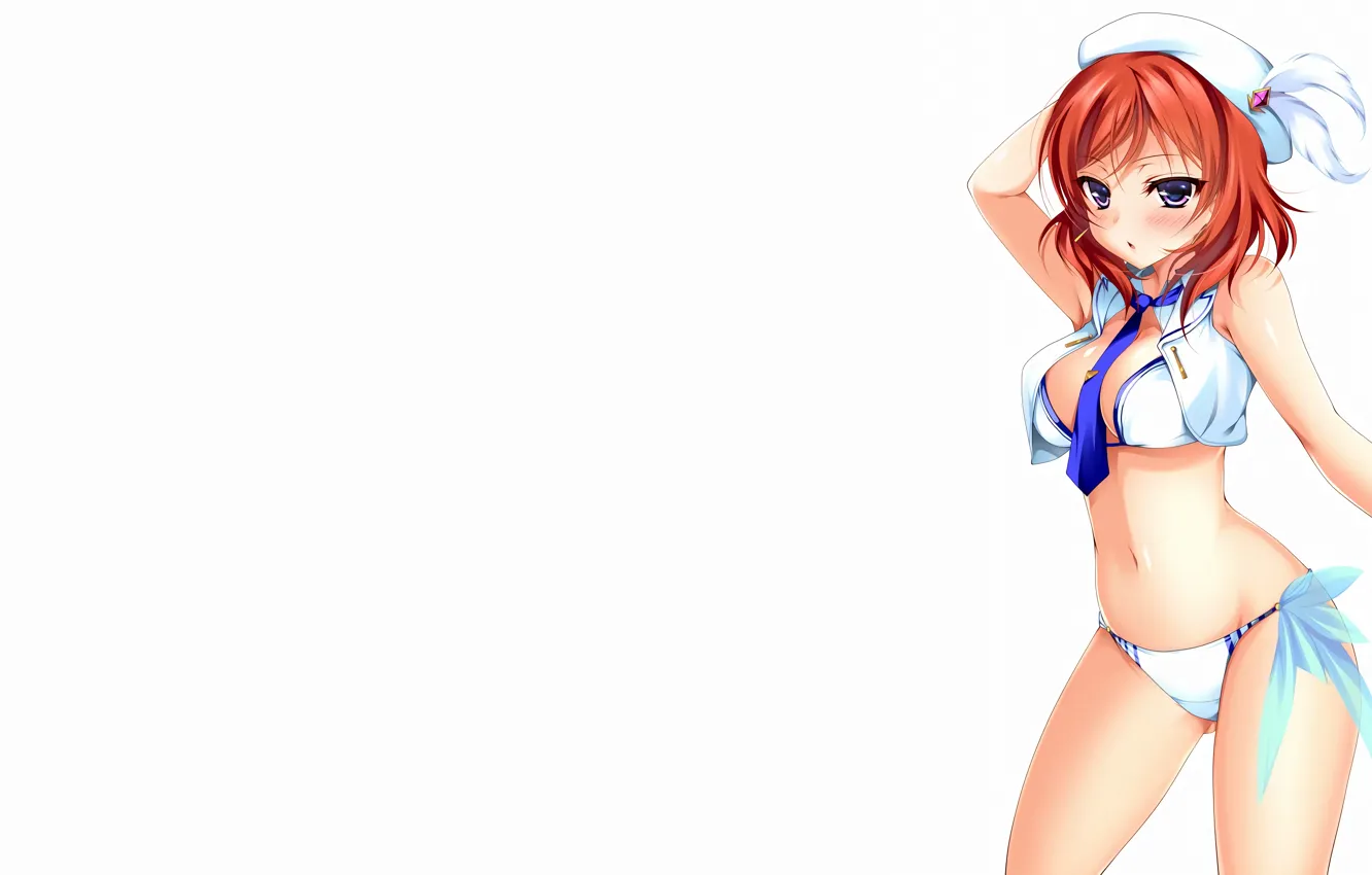 Photo wallpaper girl, sexy, cleavage, boobs, anime, beautiful, short hair, purple eyes