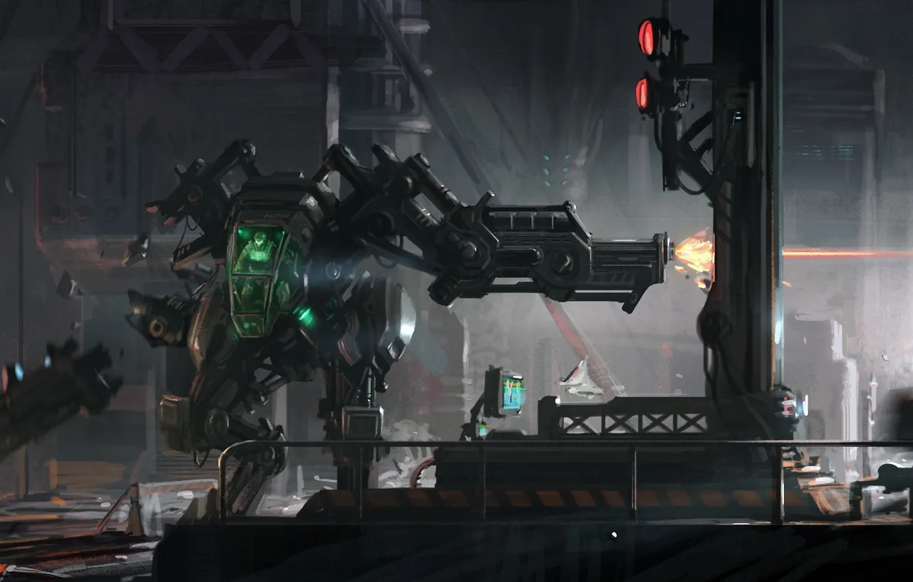 Photo wallpaper machine, the city, weapons, people, robot, shot, art, battle