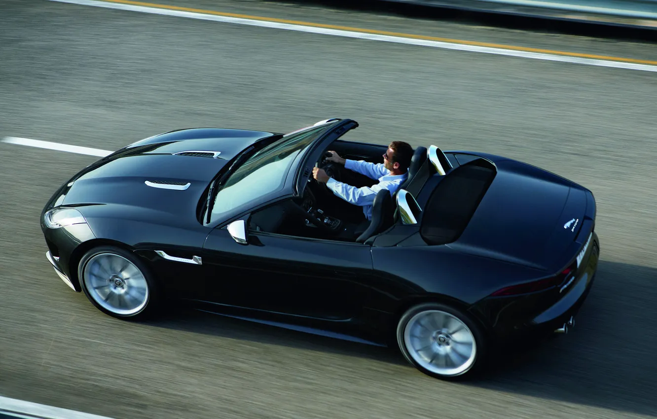Photo wallpaper car, Jaguar, black, speed, F-Type, V8 S