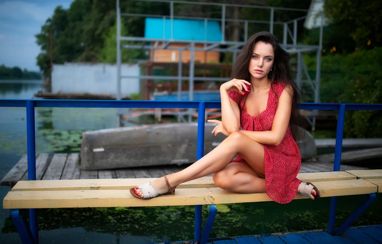 Photo wallpaper girl, sexy, Wallpaper, sweetheart, model, bright, apples, makeup