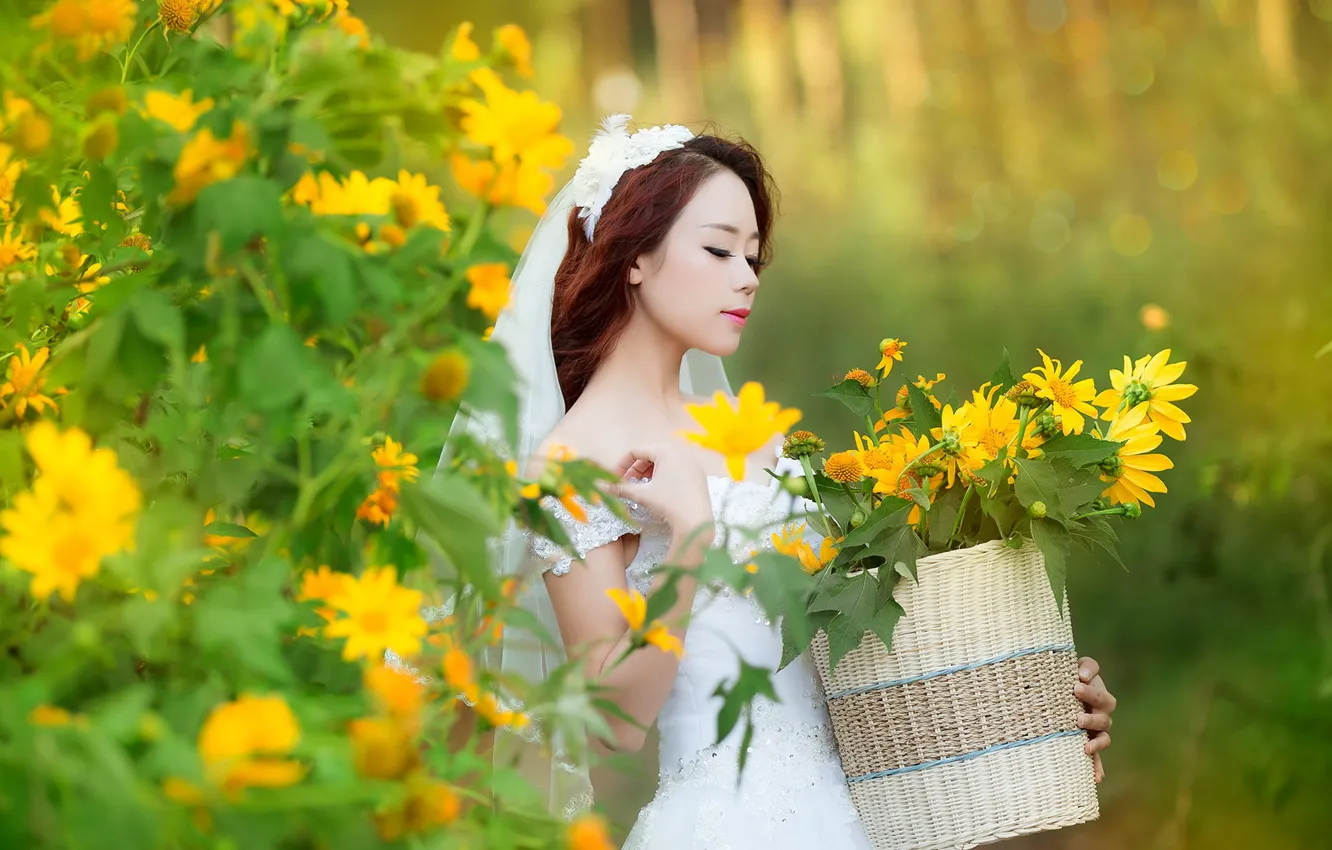 Photo wallpaper summer, girl, flowers, mood