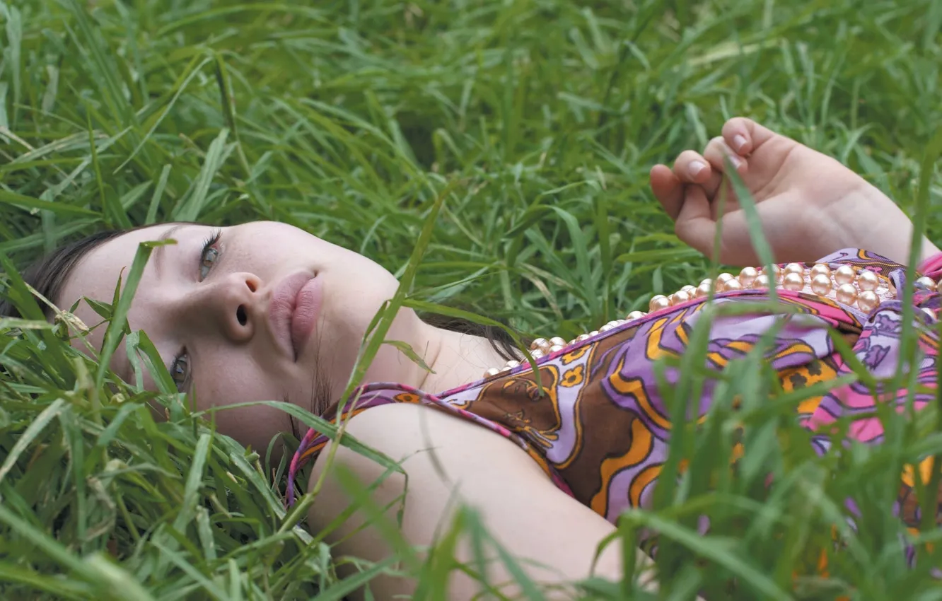 Photo wallpaper grass, actress, Emily Browning, Emily Browning