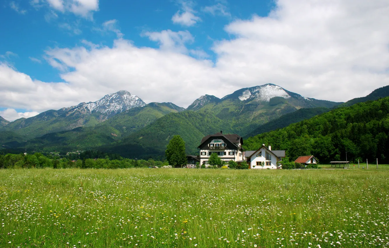 Photo wallpaper house, mountain, Slovenia, Weed
