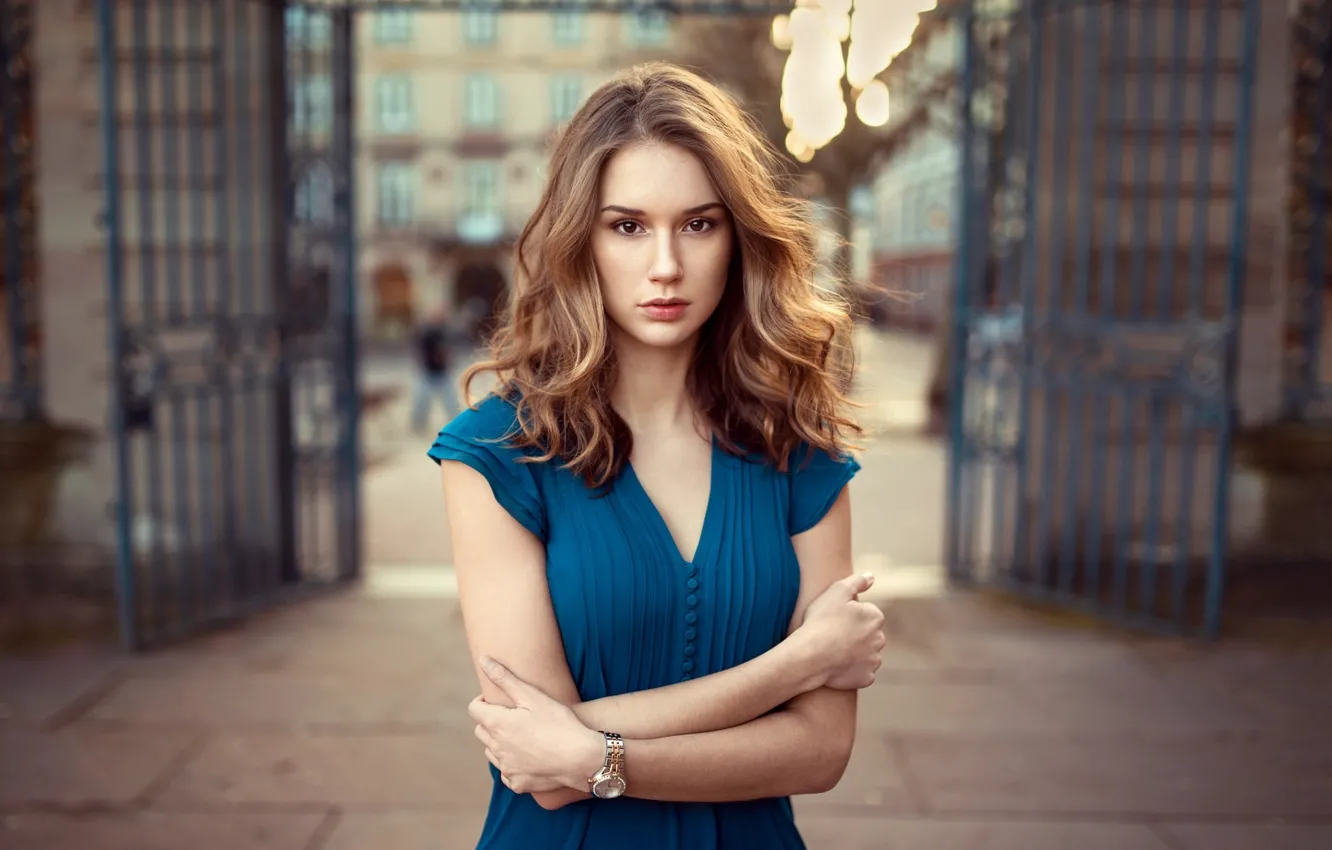 Photo wallpaper pose, background, model, portrait, makeup, dress, hairstyle, brown hair