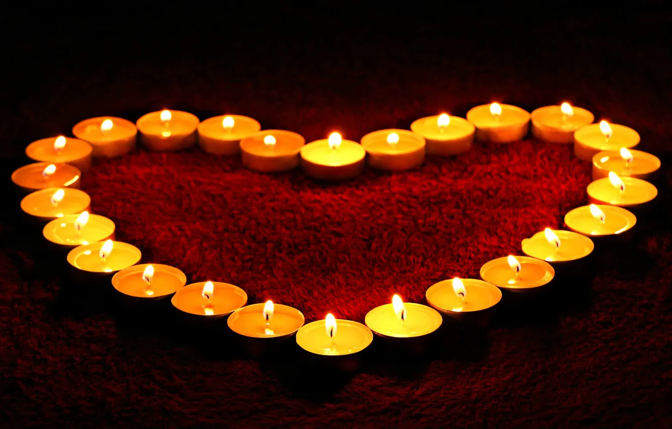 Photo wallpaper red, fire, heart, Love, carpet, candles, twilight, Heart
