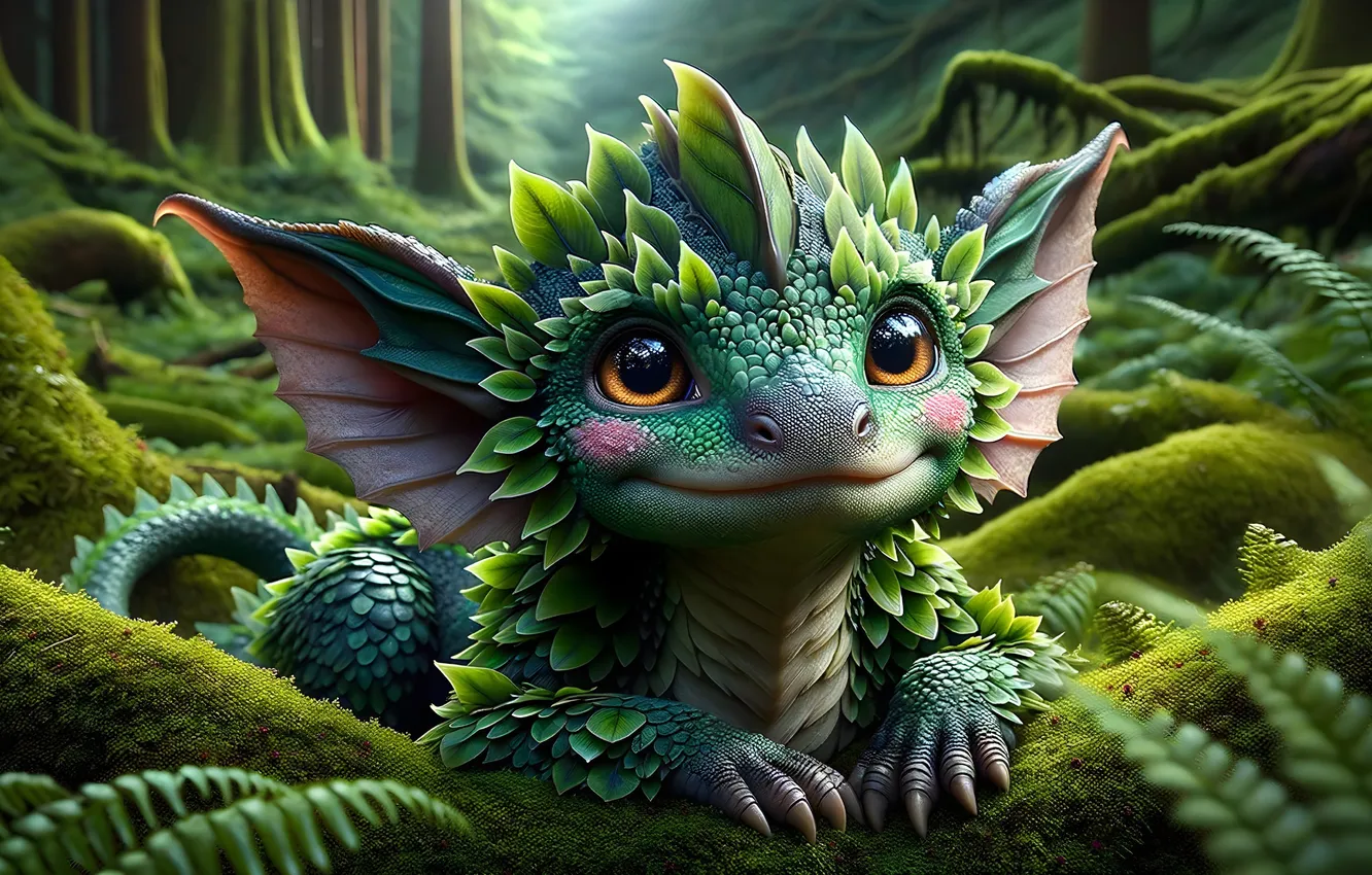 Photo wallpaper being, fantasy, green, dragon