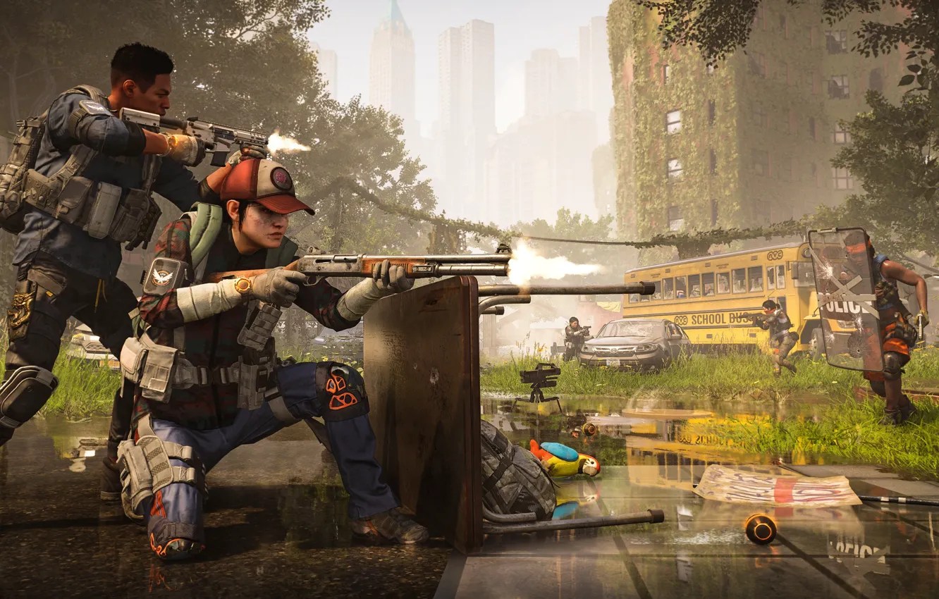 Photo wallpaper war, soldiers, shootout, Tom Clancy's The Division 2