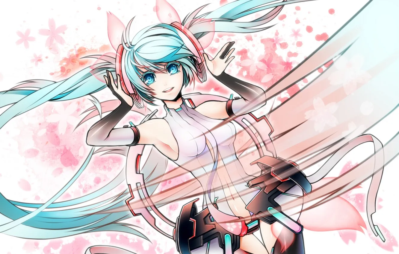 Photo wallpaper girl, flowers, Sakura, art, vocaloid, Vocaloid, miku append, sakura, mike