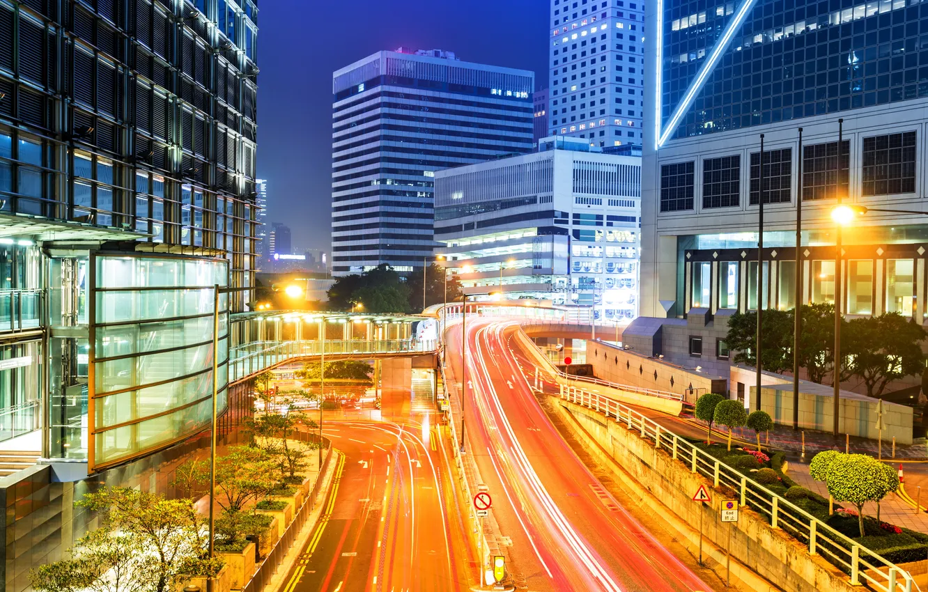 Photo wallpaper road, night, the city, photo, home, Hong Kong, lights, China