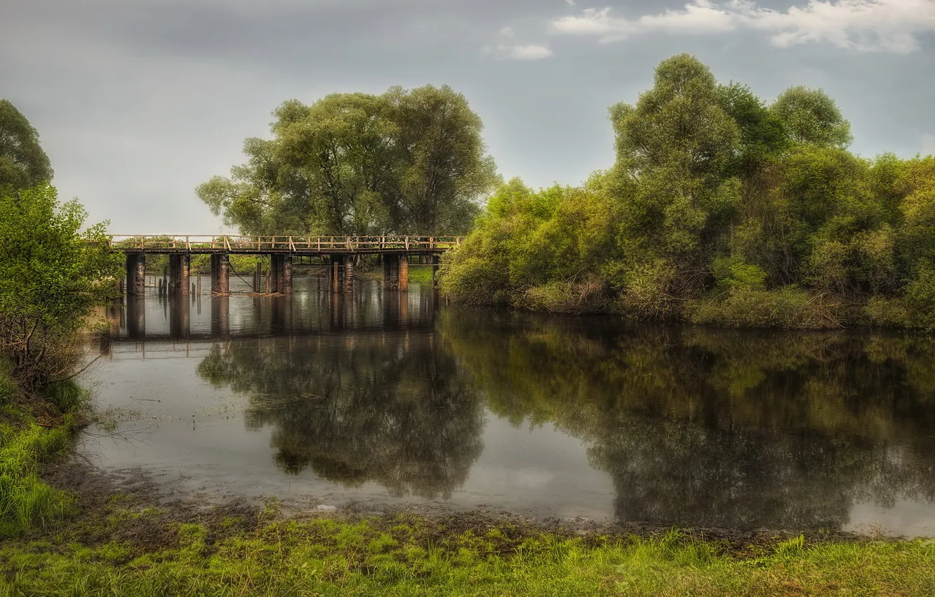 Photo wallpaper landscape, bridge, river
